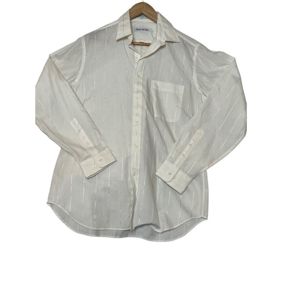 Vintage John Henry White Striped Mens Button-Up Shirt 15.5 34/35 Regular Fit - Picture 1 of 16